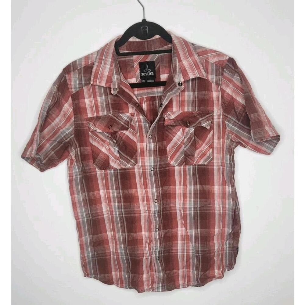 Prana Men Plaid Button Down Short Sleeve Shirt Size M Academia Casual